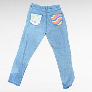 PacSun Mom Jeans With Custom Painted Pockets Distressed Ripped Medium Blue 28